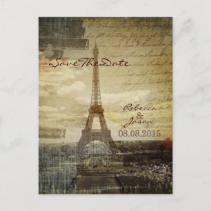 Postal De Anuncios vintage Paris Eiffel Tower Wedding salve la fecha
