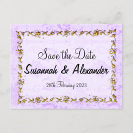 Postal De Anuncios Vintage Purple Damask Wedding Save the Date