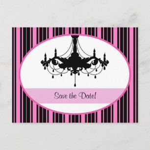 Postal De Anuncios Vintage Rayas Rosadas y Ahorra la Fecha de Candil 