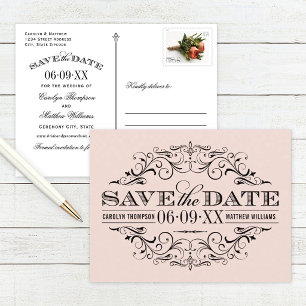 Postal De Anuncios Vintage Rubor Black Flourish Wedding Save the Date