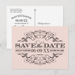 Postal De Anuncios Vintage Rubor Black Flourish Wedding Save the Date