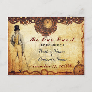 Postal De Anuncios Vintage Steampunk Salven la fecha Romance Clock Co