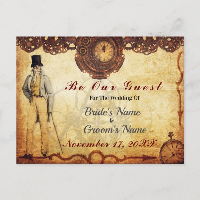 Postal De Anuncios Vintage Steampunk Salven la fecha Romance Clock Co (Anverso)