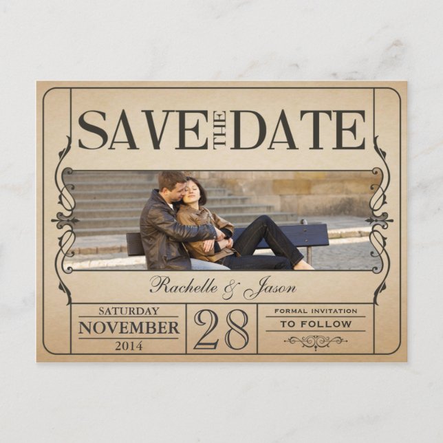 Postal De Anuncios Vintage Ticket Save the Date (Anverso)