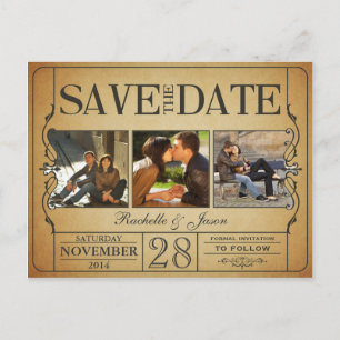 Postal De Anuncios Vintage Ticket Save the Date — 3 imágenes