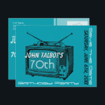 Postal De Anuncios Vintage TV 70th Birthday Save the Date<br><div class="desc">Ilustracion vintage de televisor. Personalizable 70 cumpleaños Guardar la fecha. Puede cambiar fácilmente el texto (fuente,  tamaño,  color y posición) y el color de fondo haciendo clic en el botón personalizar o personalizar. No olvides toda la colección de ilustraciones añejos para el cumpleaños.</div>