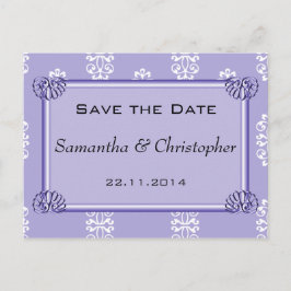Postal De Anuncios Violet Azul Damask Boda Save the Date