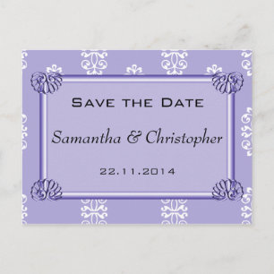 Postal De Anuncios Violet Blue Damask Wedding Save the Date