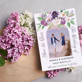 Postal De Anuncios Violet florals foto boda guardar fecha