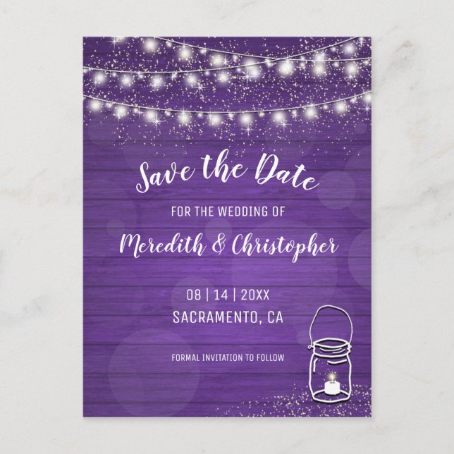 Postal De Anuncios Violeta boda rusa Mason Jar Ahorra la fecha (Anverso)
