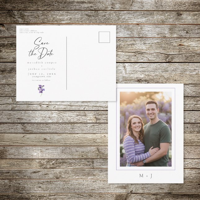 Postal De Anuncios Violets Watercolor Minimal Elegant Wedding Photo (Subido por el creador)