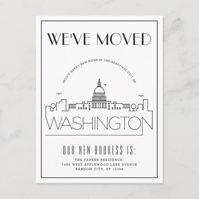 Postal De Anuncios Washington DC Modern Deco | Cambio de Dirección (Anverso)