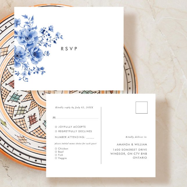 Postal De Anuncios Watercolor Chinoiserie Floral RSVP Response (Subido por el creador)