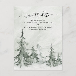 Postal De Anuncios Watercolor Fir Trees Boda de Invierno