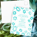Postal De Anuncios Watercolor Guay Aqua Star of David Bar Bat Mitzvah<br><div class="desc">Perfecta tarjeta para anunciar la próxima fecha de un murciélago mitzvah, bar mitzvah u otra celebración judía! Hand hizo arte acuarela por ti en la parte delantera y trasera. ¡TODO PERSONALIZABLE! Haga clic en "Personalizar" para editar el texto. Haga clic en "editar usando la herramienta de diseño" para ajustar las...</div>