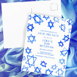 Postal De Anuncios Watercolor Guay Estrella Azul de David Bar Bat Mit<br><div class="desc">Perfecta tarjeta para anunciar la próxima fecha de un murciélago mitzvah, bar mitzvah u otra celebración judía! Hand hizo arte acuarela por ti en la parte delantera y trasera. ¡TODO PERSONALIZABLE! Haga clic en "Personalizar" para editar el texto. Haga clic en "editar usando la herramienta de diseño" para ajustar las...</div>