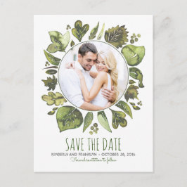 Postal De Anuncios Watercolor Laurel Greenery Photo Save the Date