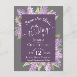 Postal De Anuncios Watercolor Lilacs Boho Wedding Save the Date Gray
