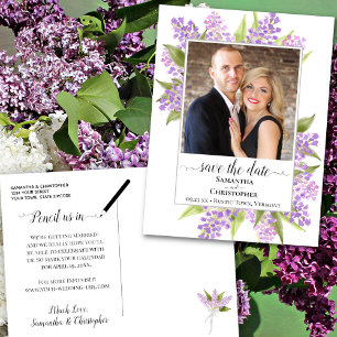 Postal De Anuncios Watercolor Lilacs Wedding Save the Date Photo