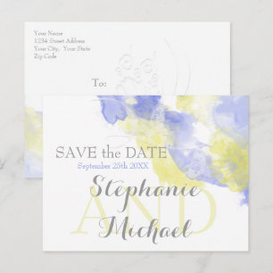 Postal De Anuncios Watercolor Mariposa Periwinkle Lemon SavetheDate