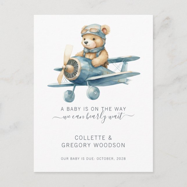 Postal De Anuncios We Can Bearly Wait Baby Bear In Biplane Pregnancy  (Anverso)