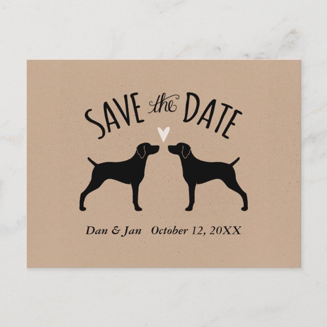 Postal De Anuncios Weimaraner Silhouettes Wedding Save the Date (Anverso)