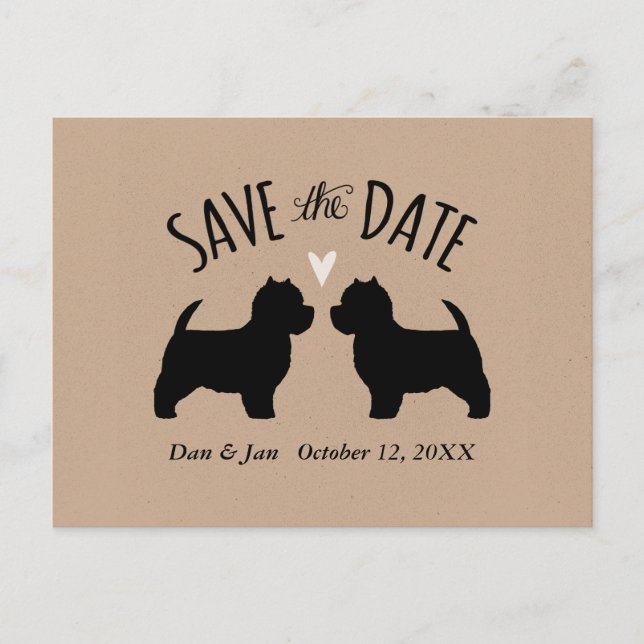 Postal De Anuncios Westie Silhouettes Wedding Save the Date (Anverso)