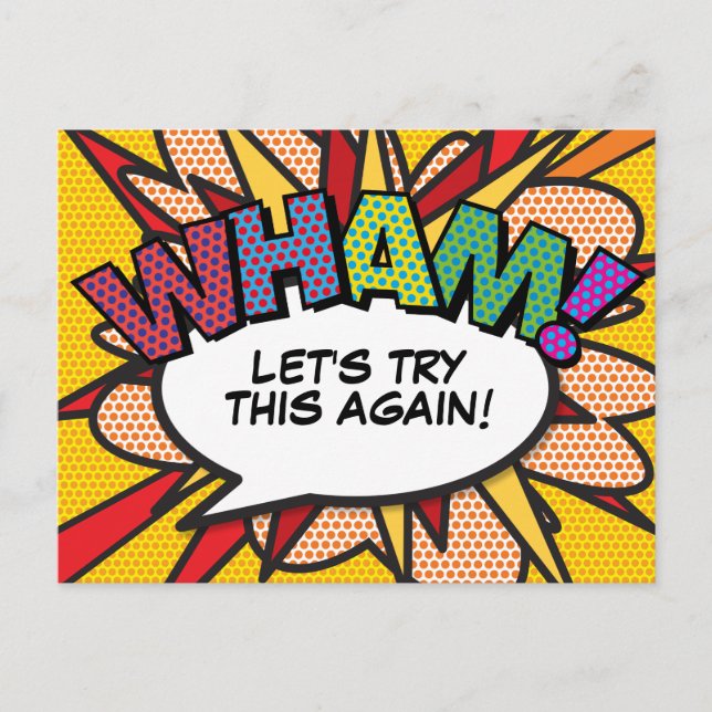 Postal De Anuncios WHAM Cambio de Fecha de Cómic Arte Pop (Anverso)