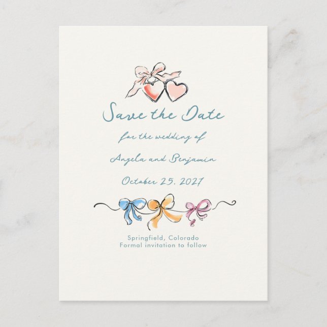 Postal De Anuncios Whimsical Funky Hand Drawn Bows Save The Date (Anverso)