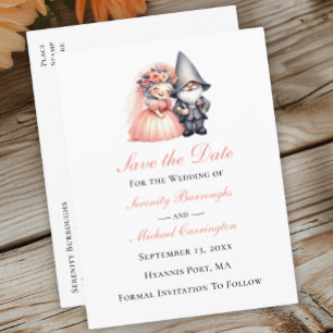 Postal De Anuncios Whimsical Gnome Woodland Naranja Boda Guardar fech