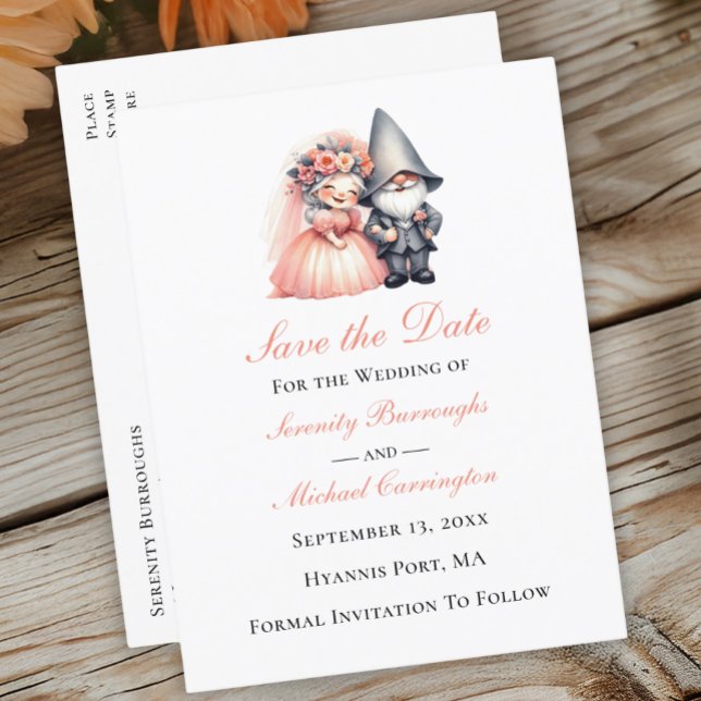 Postal De Anuncios Whimsical Gnome Woodland Naranja Boda Guardar fech (Subido por el creador)