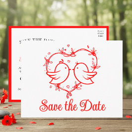 Postal De Anuncios Whimsical Lovebirds Boho Red Wedding Save the Date