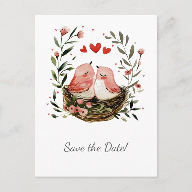 Postal De Anuncios Whimsical Lovebirds Save The Date | (Anverso)