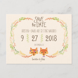 Postal De Anuncios Whimsical Woodland Foxes (Marfil) salva la fecha