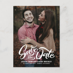 Postal De Anuncios White Bold Script Photo Save the Date Postcard