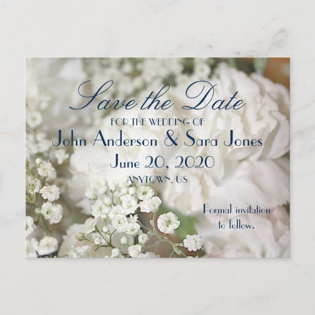 Postal De Anuncios White Carnations & Baby's Breath Save the Dates (Anverso)