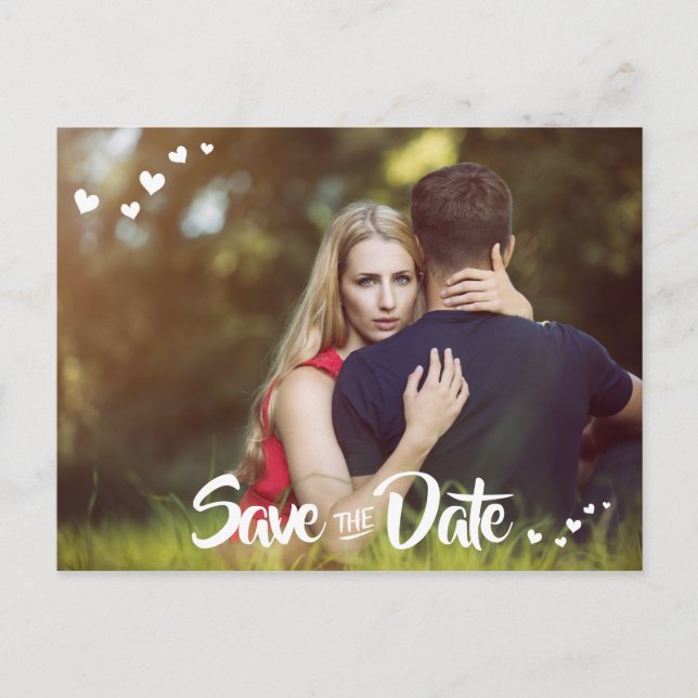 Postal De Anuncios White Hearts Your Photo Save the Date Postcard (Anverso)