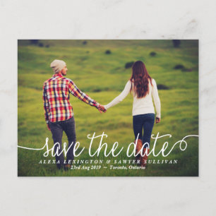Postal De Anuncios White Lovely caligrafía Foto Guardar fecha