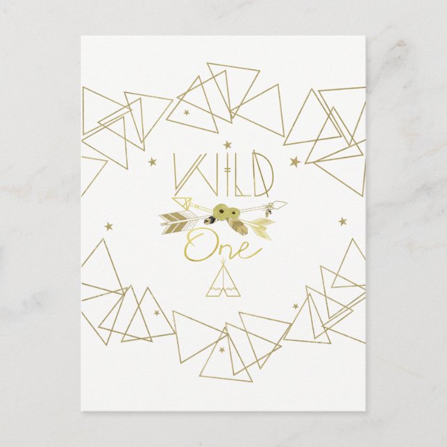 Postal De Anuncios Wild One Gold Geometric Triangles Modern Fecha de  (Anverso)
