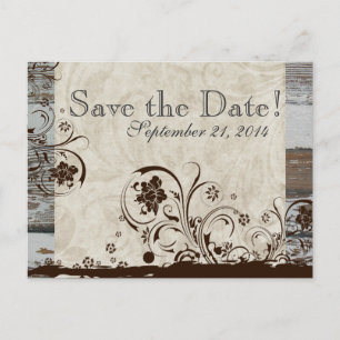 Postal De Anuncios Wood and Parchment Swirl guardar la fecha