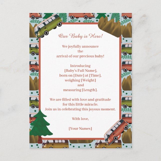 Postal De Anuncios Woodland Camper Baby Boy (Anverso)