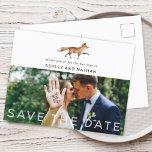 Postal De Anuncios Woodland Fox Wedding Save The Date Photo<br><div class="desc">Boda de zorro de madera de color acuático moderno salva la postal de la fecha. Agrega tu foto favorita y todo el texto es un formato de plantilla.</div>