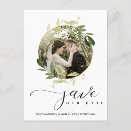 POSTAL DE ANUNCIOS WREATED FOLIAGE VERDE GOLD SAVE THE DATE FOTO