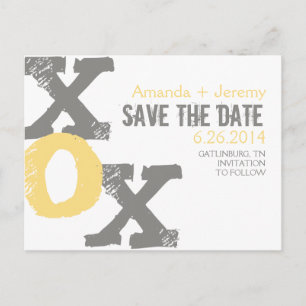 Postal De Anuncios XOX amarillo y gris Guardar la fecha