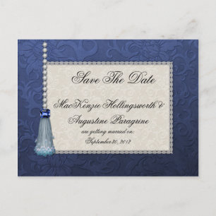 Postal De Anuncios Zafiros Diamantes Borla Azul en Damask Salvar