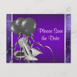 Postal De Anuncios Zapatos de tacón alto morado Save The Date