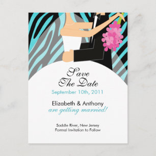 Postal De Anuncios ¡Zebra Bride Groom Salva La Fecha POSTCARD!