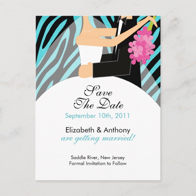 Postal De Anuncios ¡Zebra Bride Groom Salva La Fecha POSTCARD! (Anverso)