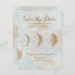 Postal De Anuncios Zodiac Moon Ice Blue Celestial Gold Save the Date