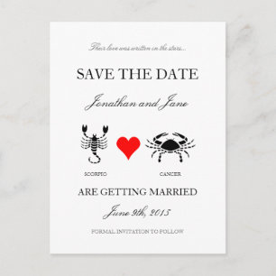 Postal De Anuncios Zodiac Save the Date (Escorpio/Cáncer) Blanco